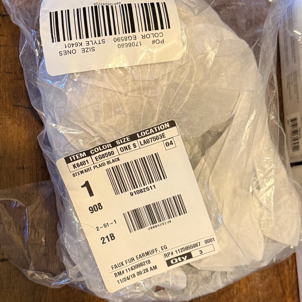 NEW J.Crew Natural / Light Faux Fur Earmuffs Stewart Plaid Tartan Band K6401 - Picture 4 of 7